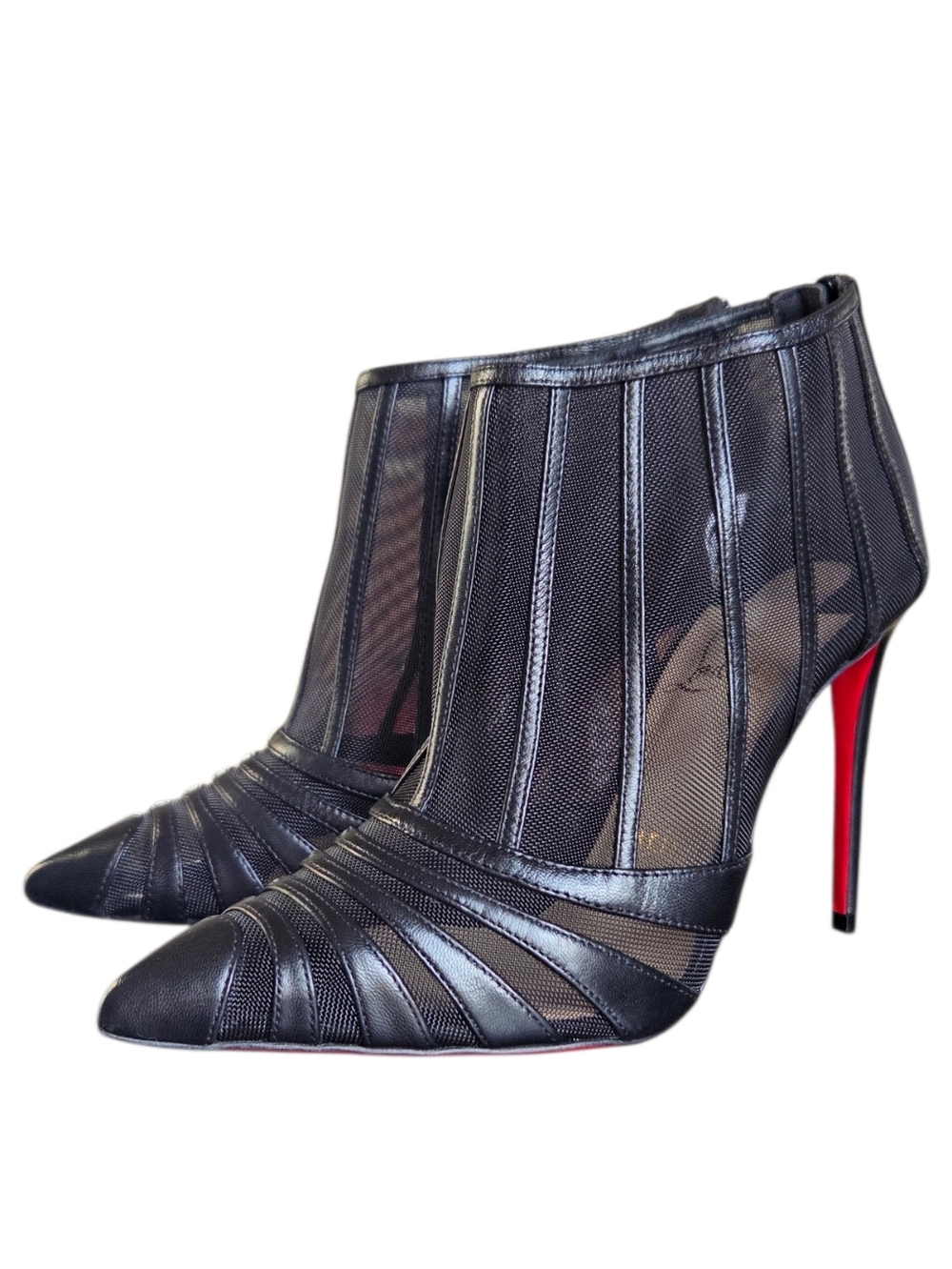 Christian Louboutin Baleine 100 Mesh Leather Ankle Booties Black 36